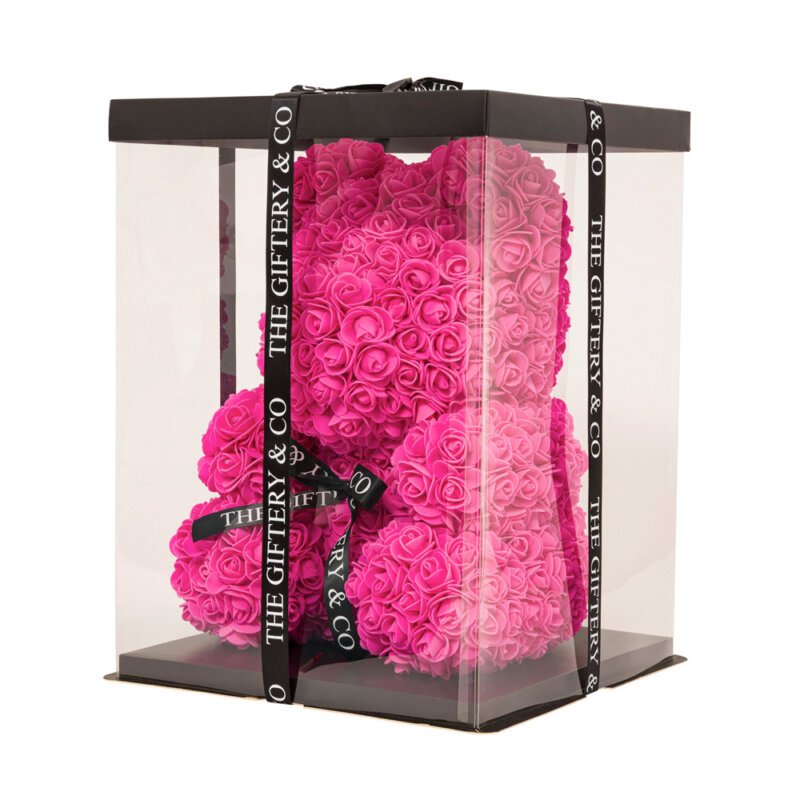 40cm fuchsia rose teddy bear with box