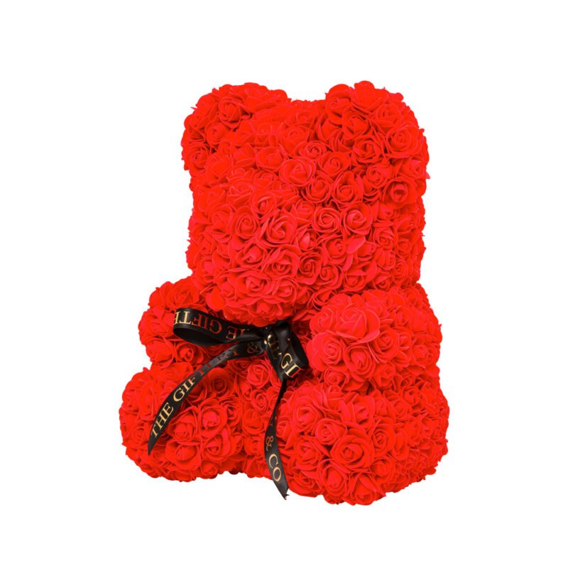 40cm red rose teddy bear side view