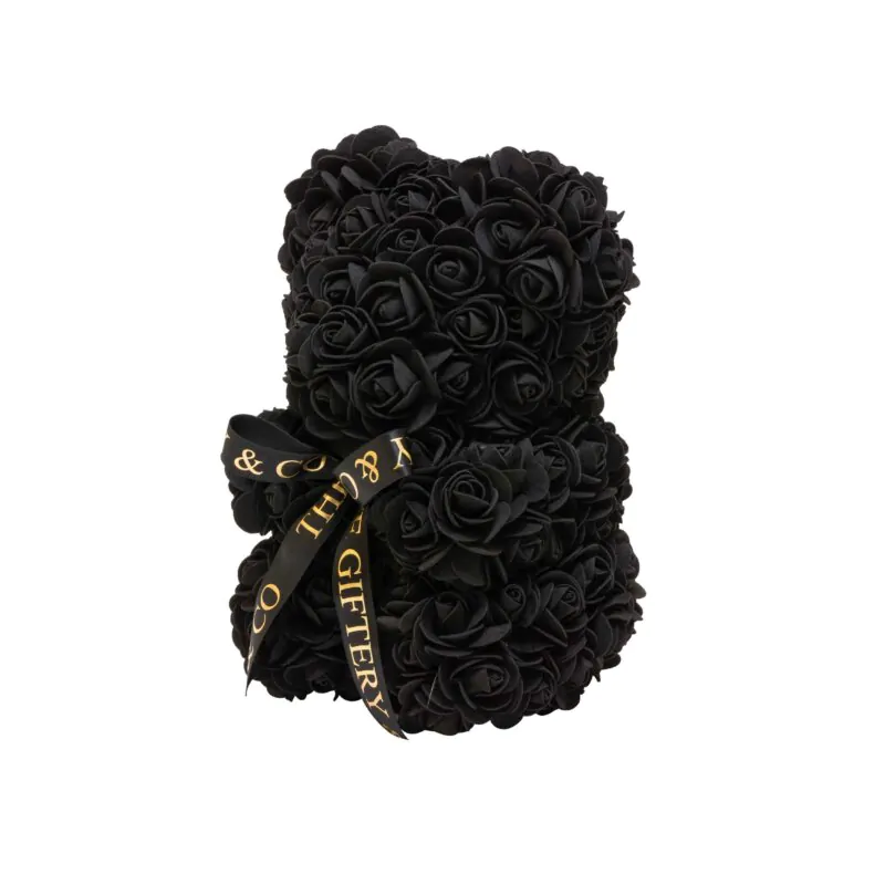 25cm Black Rose Teddy Bear Side