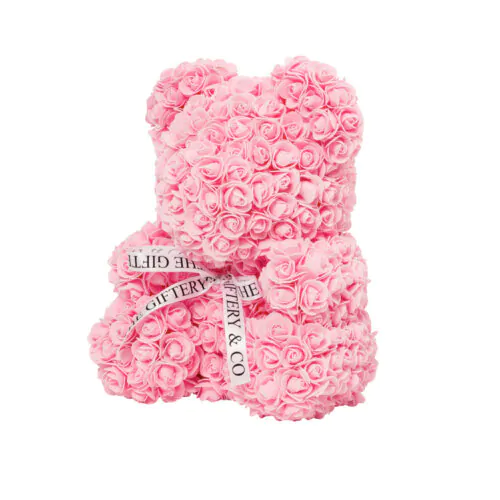 40cm pink rose teddy bear side view