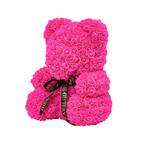 40cm fuchsia rose teddy bear side view