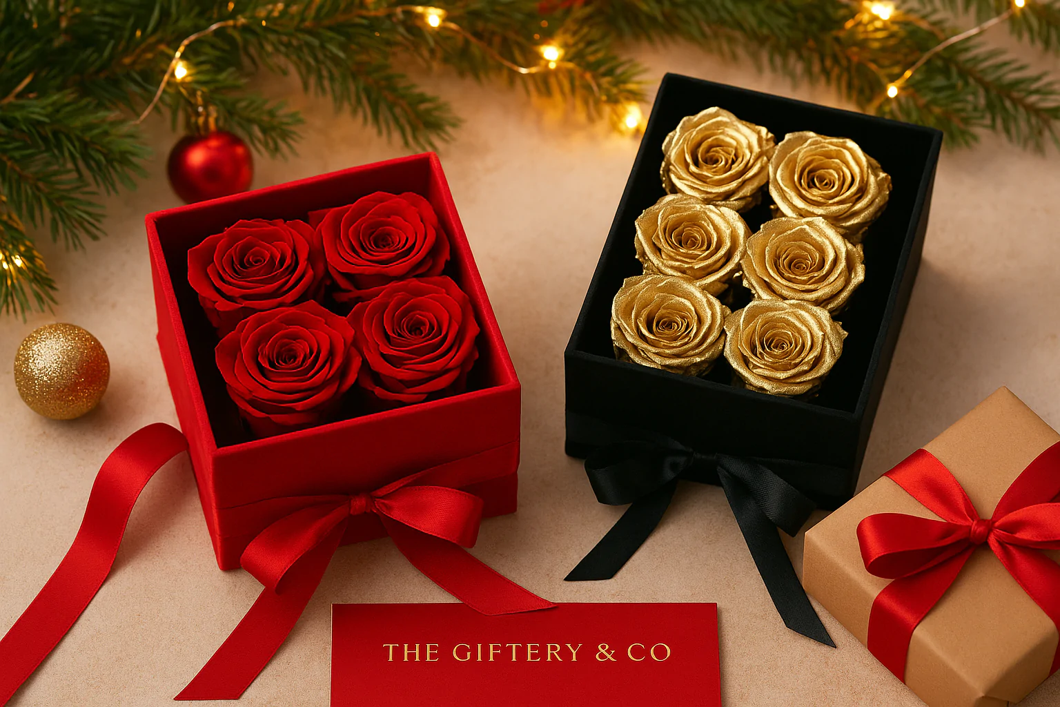 Christmas eternal roses in luxury gift boxes by The Giftery & Co
